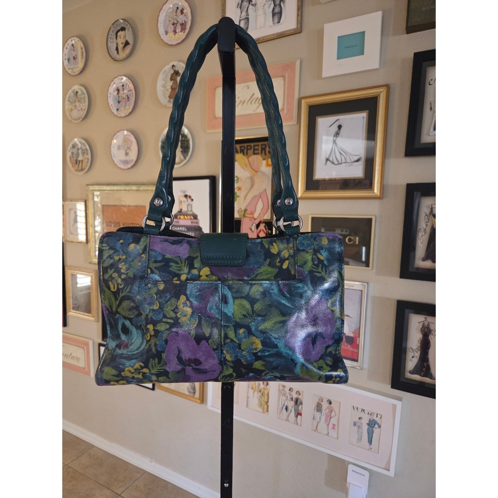 Patricia‎ Nash Sosina Floral Leather Satchel Teal Purple Green Handbag - Picture 5 of 7